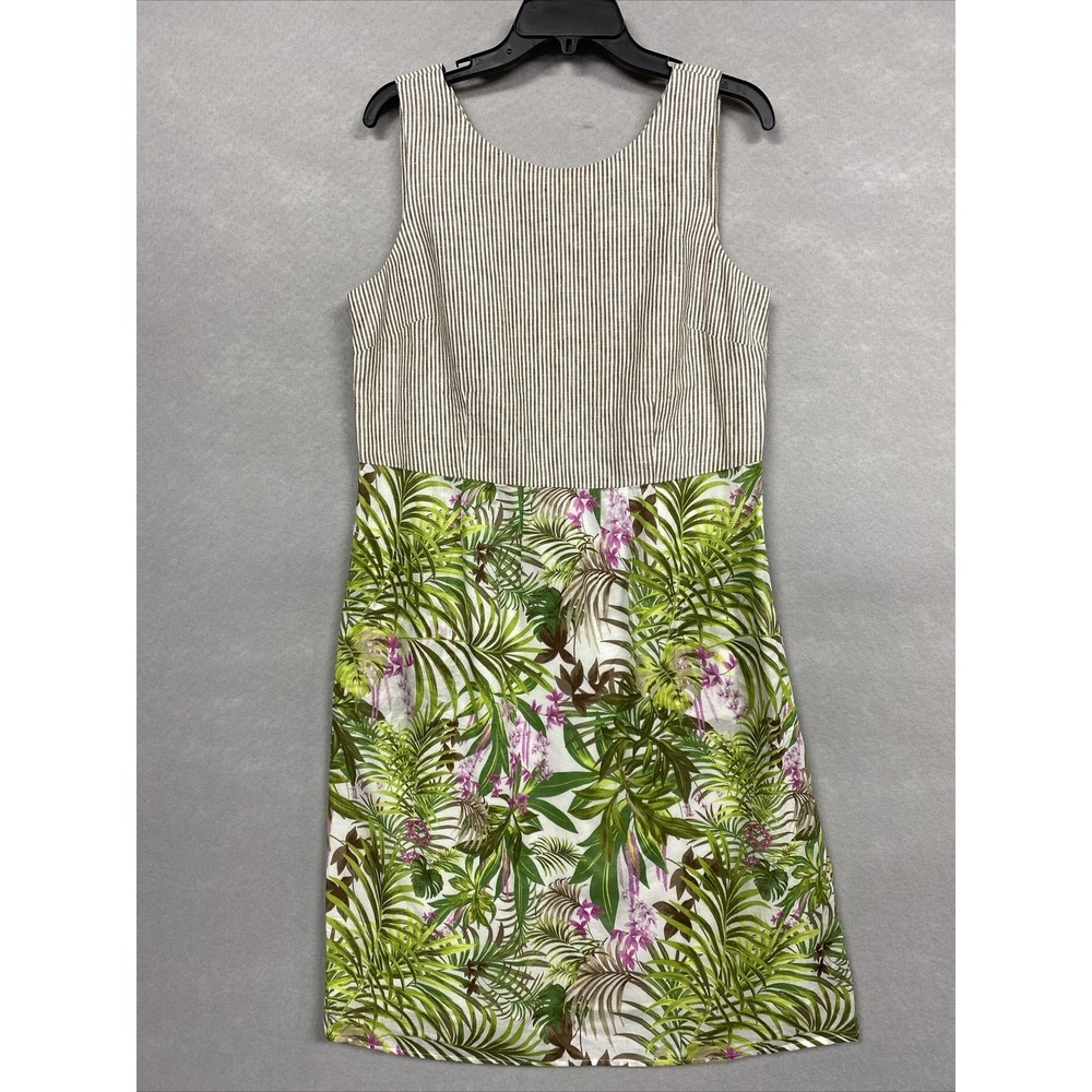 J Jill Women’s Dress Linen Cotton Blend Small Oversized Striped Floral Hawaiian